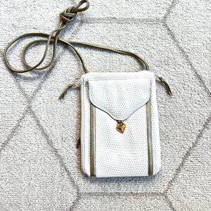 Vintage Lisette New York Embossed Pearlescent White Leather Pochette Crossbody